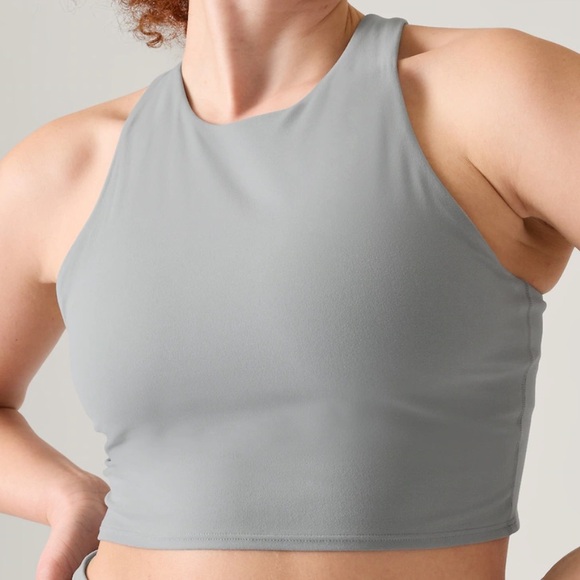 $59 Athleta S Conscious Crop Bra Longline Top Super Soft Racerback Logo Smooth - Picture 2 of 6